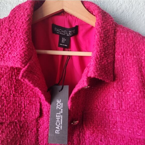 Rachel Zoe tweed cropped solid Boucle blazer fuchsia - Picture 4 of 16